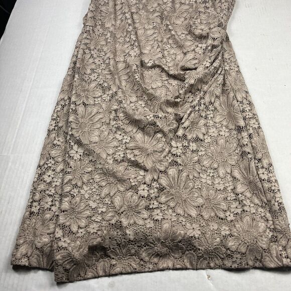 Calvin Klein Lace Ruched Sheath Dress Beige Back Zip Sleeveless Work Size 10 - Picture 2 of 10